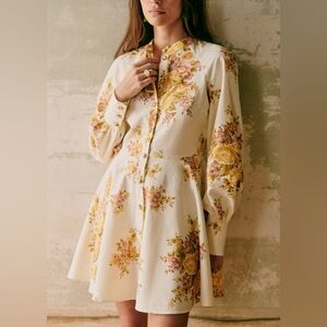 Sezane Cream and Yellow Floral Long Sleeve Dress
